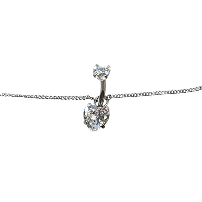 Belly Chain Navel Ring Surgical Steel Waist with Double Heart CZ Non-Dangle 14G