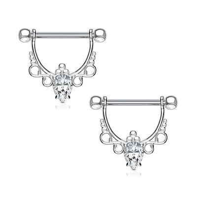 Nipple bar rings shield barbell CZ Center with Infinite Filigree Dangle drop