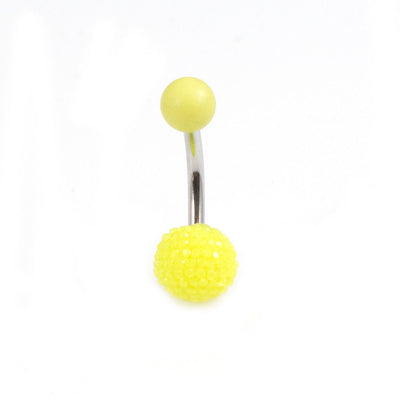 Belly Button Ring with Acrylic Textured Designed Balls 14ga 3/8 inches 10mm