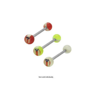 Puerto Rican Flag Tongue Ring with White Stripe Beads