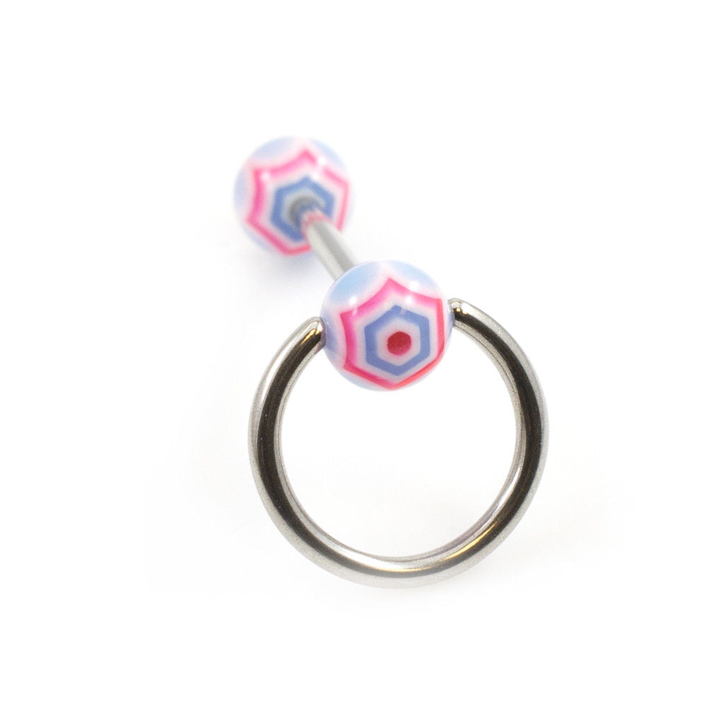 Tongue Barbell with Knock Door and Colorful Acrylic Ball Design 14G