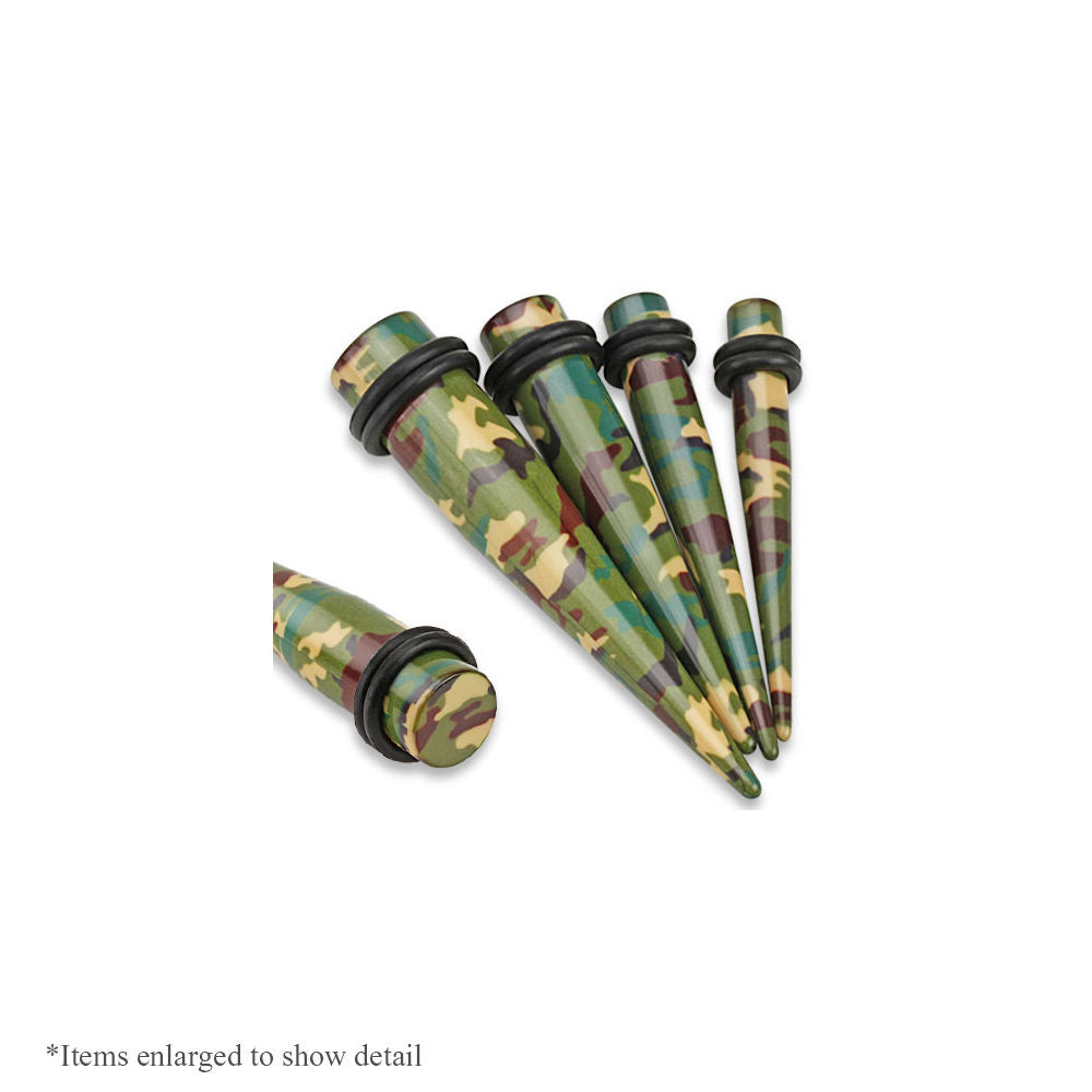 Pair of Camouflage Printed Acrylic Tapers with O-Rings - 4 Colors to Choose