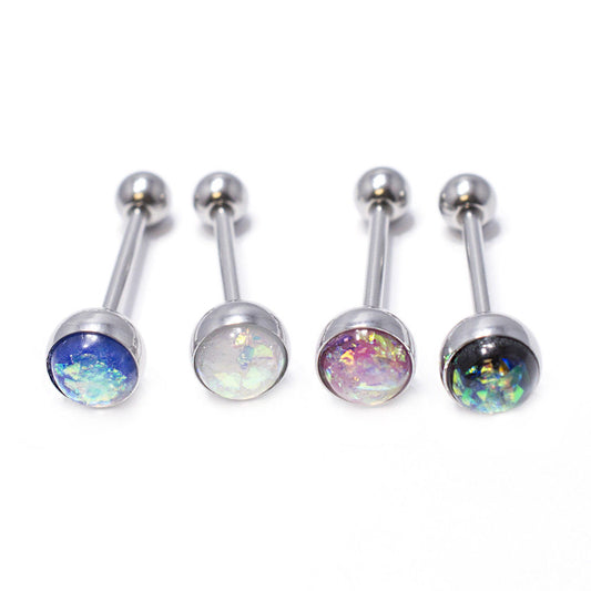 Set of 4 Tongue Ring Barbells 14G Synthetic Opal Glitter Surgical Steel