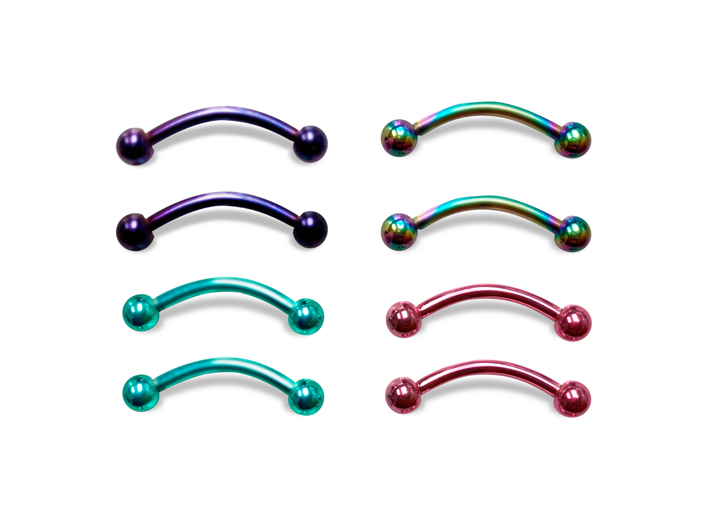 CURVED BARBELLS SURGICAL STEEL ION PLATED SNAKE EYE PIERCING AND MORE 14 GAUGE 9/16" 14 MM PACK OF 8