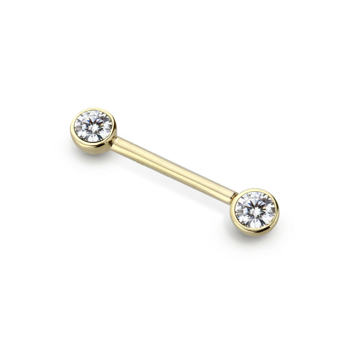 Nipple rings barbells 14 Karat Solid Gold bezel set 5mm AAA CZ stone 14 Gauge
