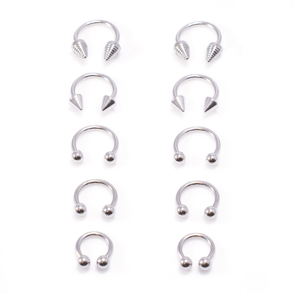 Horseshoe Rings 10 Pcs package 5 pairs of 316L Stainless Steel 14G