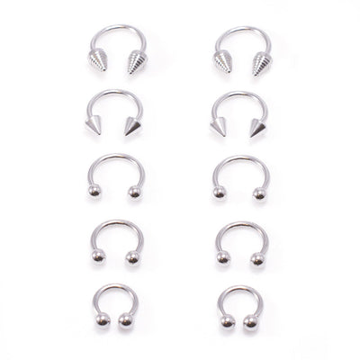 Horseshoe Rings 10 Pcs package 5 pairs of 316L Stainless Steel 14G
