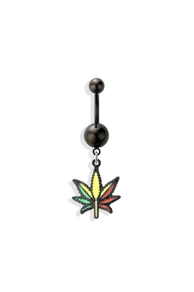 Belly Ring pot leaf RASTA Marijuana leaf surgical steel Ion plated Black