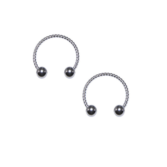 Pair of 18G Horseshoe Piercing Surgical Steel Rings with Rope Design