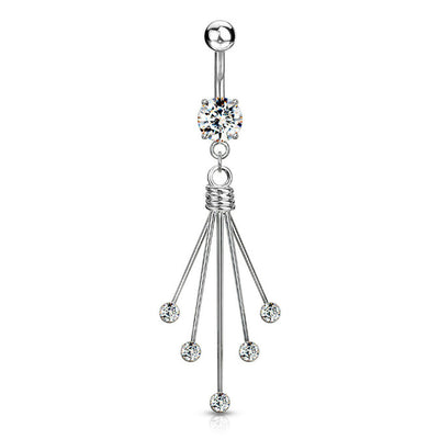 Navel Belly Ring Titanium Shaft with Round dangle CZ 14 Gauge