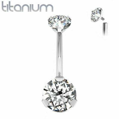 Belly Ring Implant Grade Titanium Internally Threaded Prong Set Double Jewel 14g