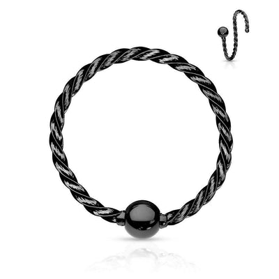 Nose Hoop Ring Bendable One Side Fixed Ball Twisted Rope Surgical Steel 20ga