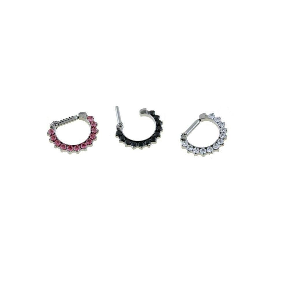 Nose Septum Clicker Ring 3pc Jeweled CZ  Piercing Body Jewelry 14G 8MM