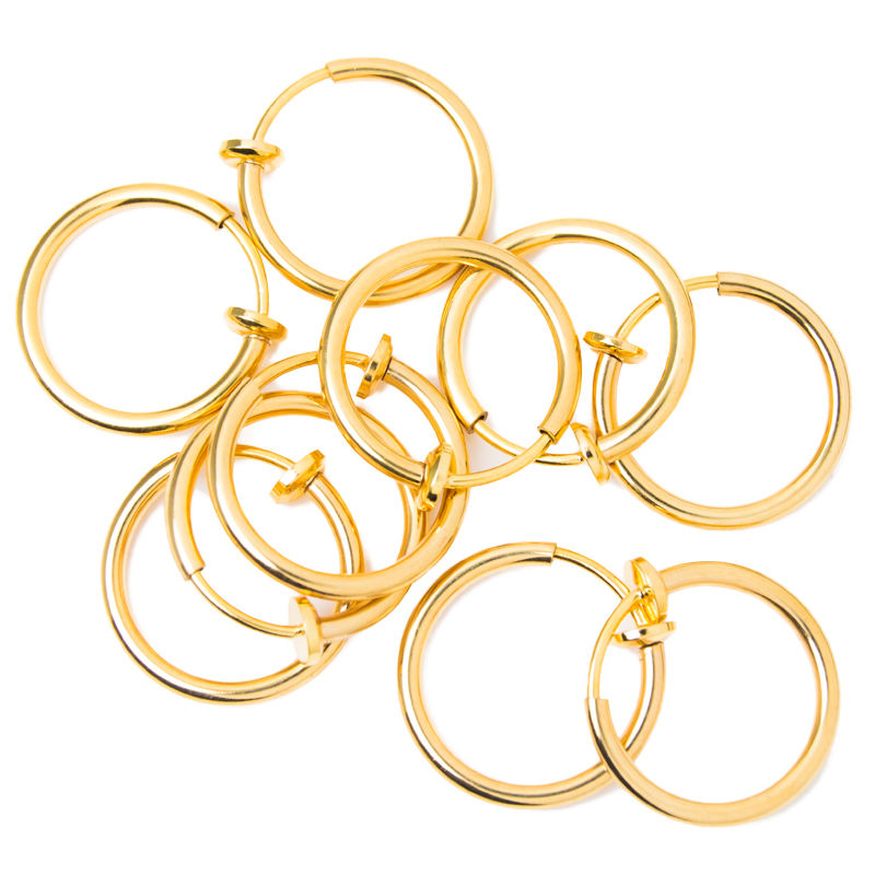Fake Earring Lip Nose Belly Eyebrow Non-Piercing Rings - 10 Pack - Gold I.P.