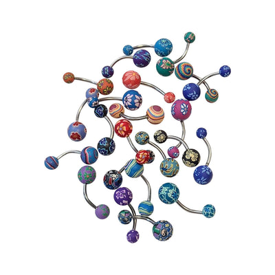 10 Pack of Fimo Clay Flower Design Painted Belly Rings Surgical Steel 14g