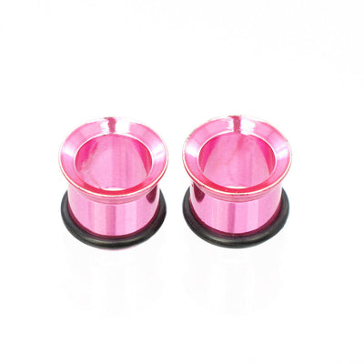 Tunnels Anodized Metallic Pink with O-Rings - Sold as a Pair Surgical Steel