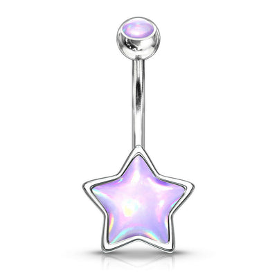 Belly Button Ring with Star Shaped Illuminating Stone and Illuminating Stone 14g