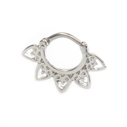 Septum Clicker Jewelry with Filigree Heart Design Made of Surgical Steel