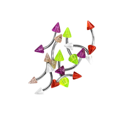 10 Pack of Stainless Steel Curved Eyebrow Rings with Acrylic Spikes 14g