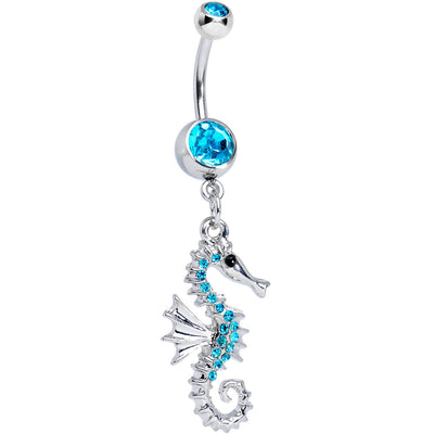 Dangling Belly Ring - 14ga Seahorse with Large Press-Fit CZ Gem