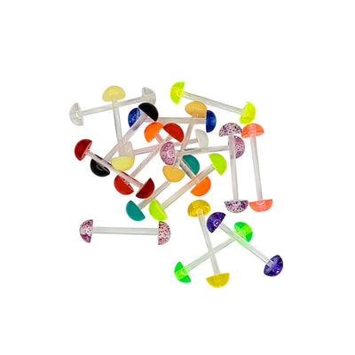 Half Ball Top & Bottom Acrylic Flexi Shaft Tongue Rings 14g - Sold as 10 pack