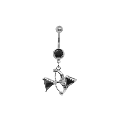 Cupid's Bow Dangle Belly Ring Surgical Steel CZ Gem 14ga 3/8" - 10mm