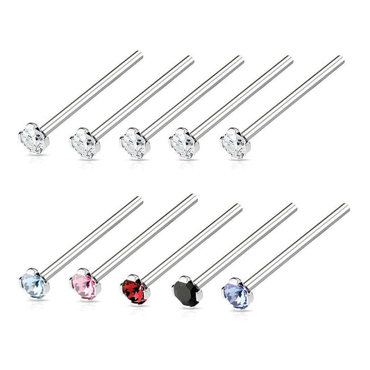 Nose Fishtail Jewelry Pack of 10 with Cubic Zirconia Stone on top 22g