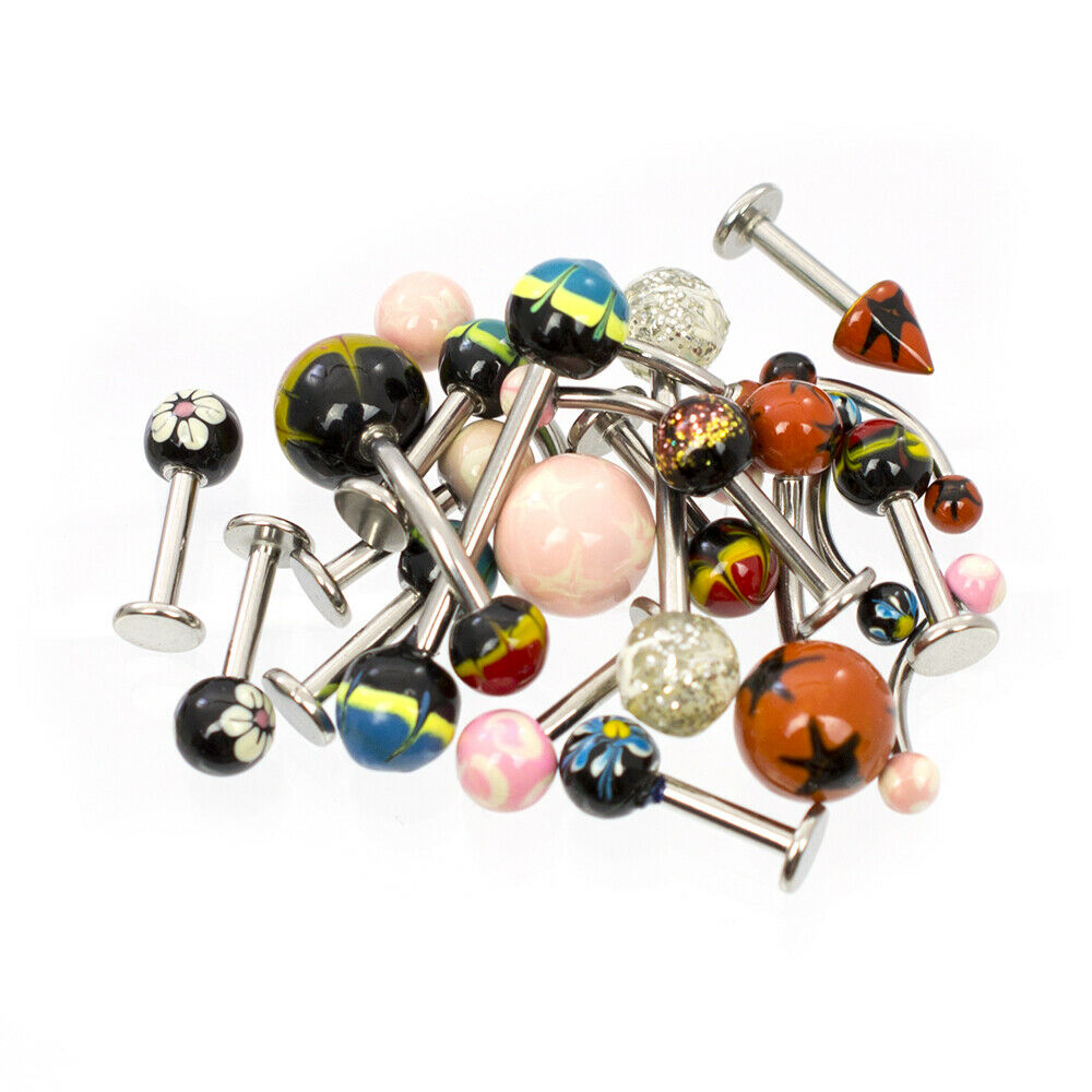 Belly ring,Tongue Barbell, Labret, Eyebrow, Nipple Jewelry 14g & 16g Pack of 20