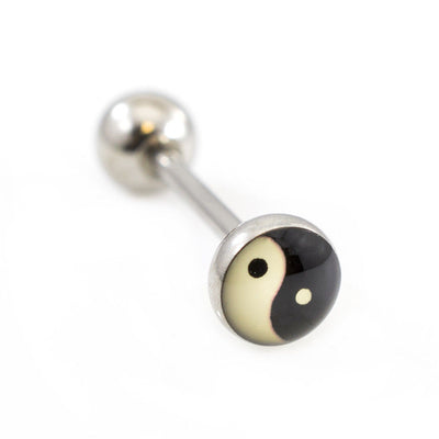 Tongue Barbell with Ying-Yang design 14g