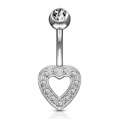Navel Ring 14 Karat Solid Gold with Clear CZ Heart Charm 14ga