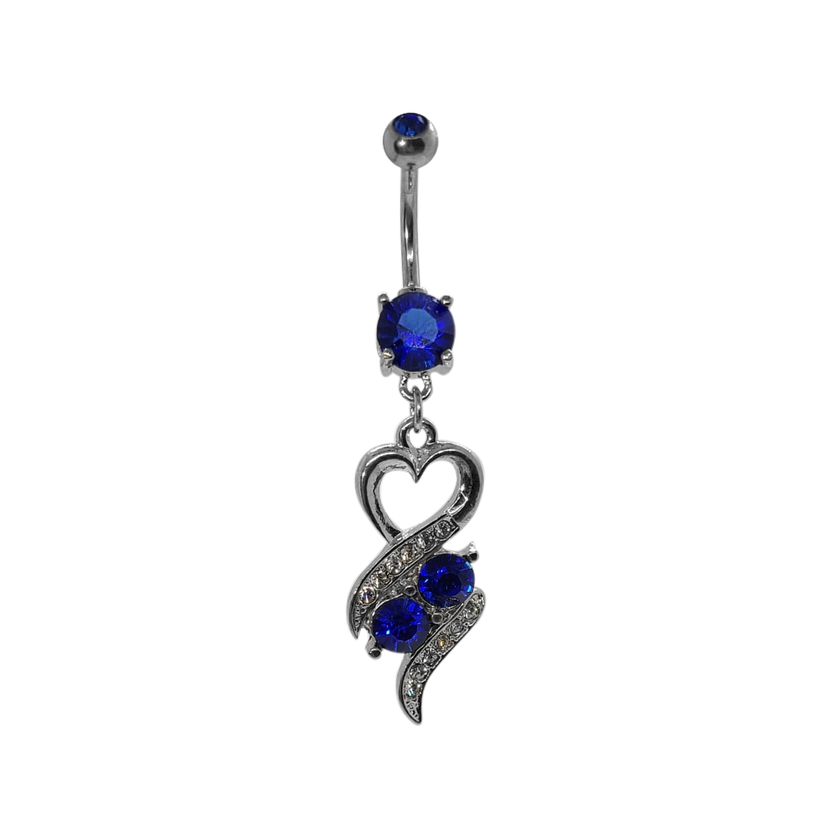 Heart Surgical Steel Dangle Belly Button Ring with CZ Jewels 14g 7/16" - 11mm
