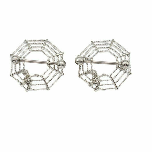 Nipple Shields Braided Spider Web Design with Barbells Surgical Steel 14ga- Pair