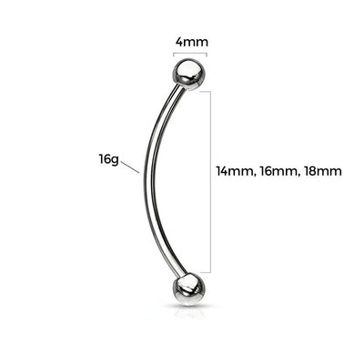 Tongue Piercing  snake Eyes 16g Curved Barbell with 4mm Solid balls Pack of 2