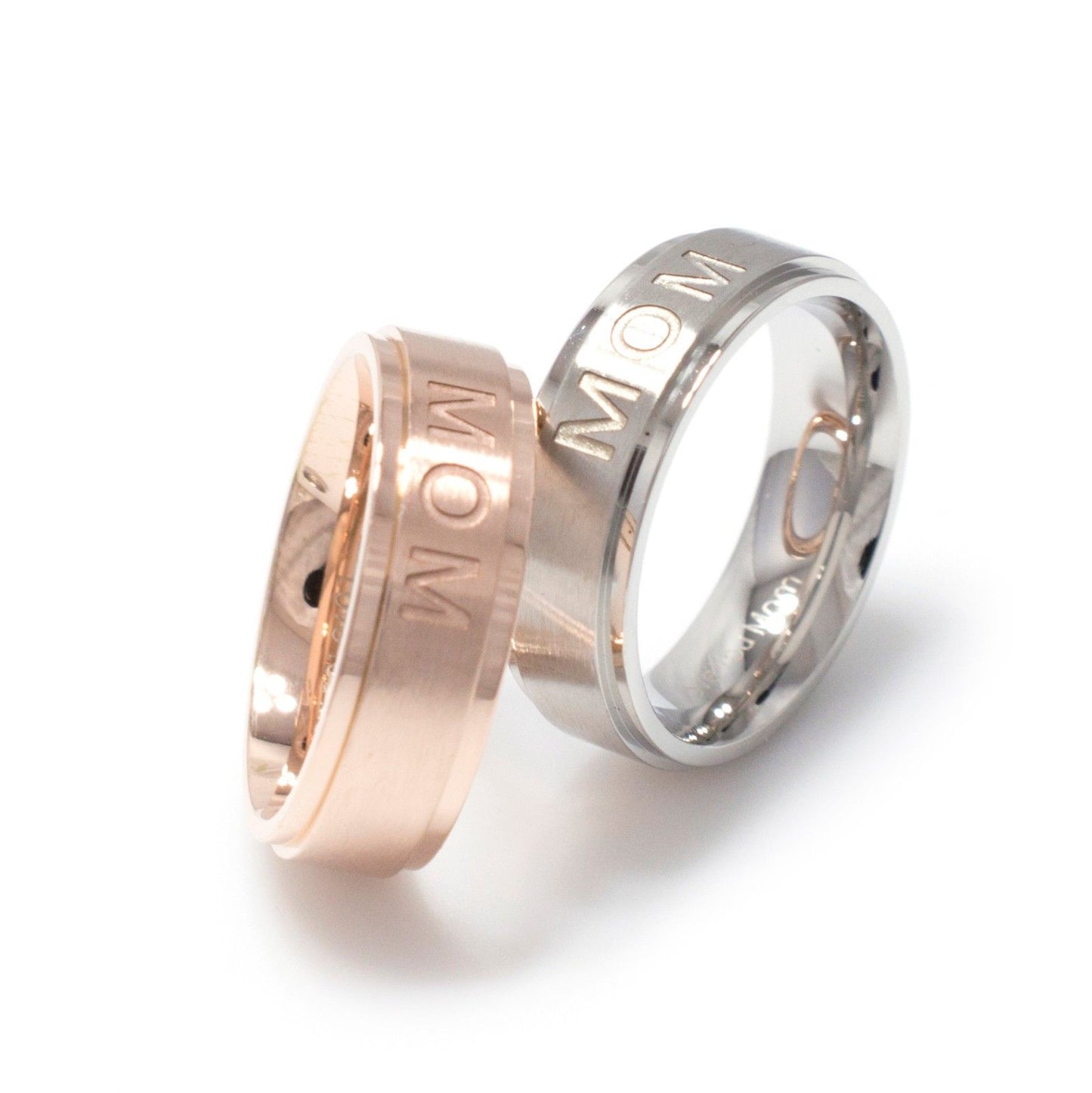 MOM Ring Stainless Steel Brushed Jewelry Size 5-9 6mm Silver or Rose Gold Tone