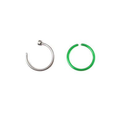 Set of 2 Nose Rings 20G Hoop Nose Ring and Green Seamless Continuous Ring