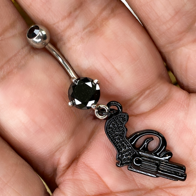 Belly Button Ring Naval piercing Surgical Steel Dangle Black Pistol design