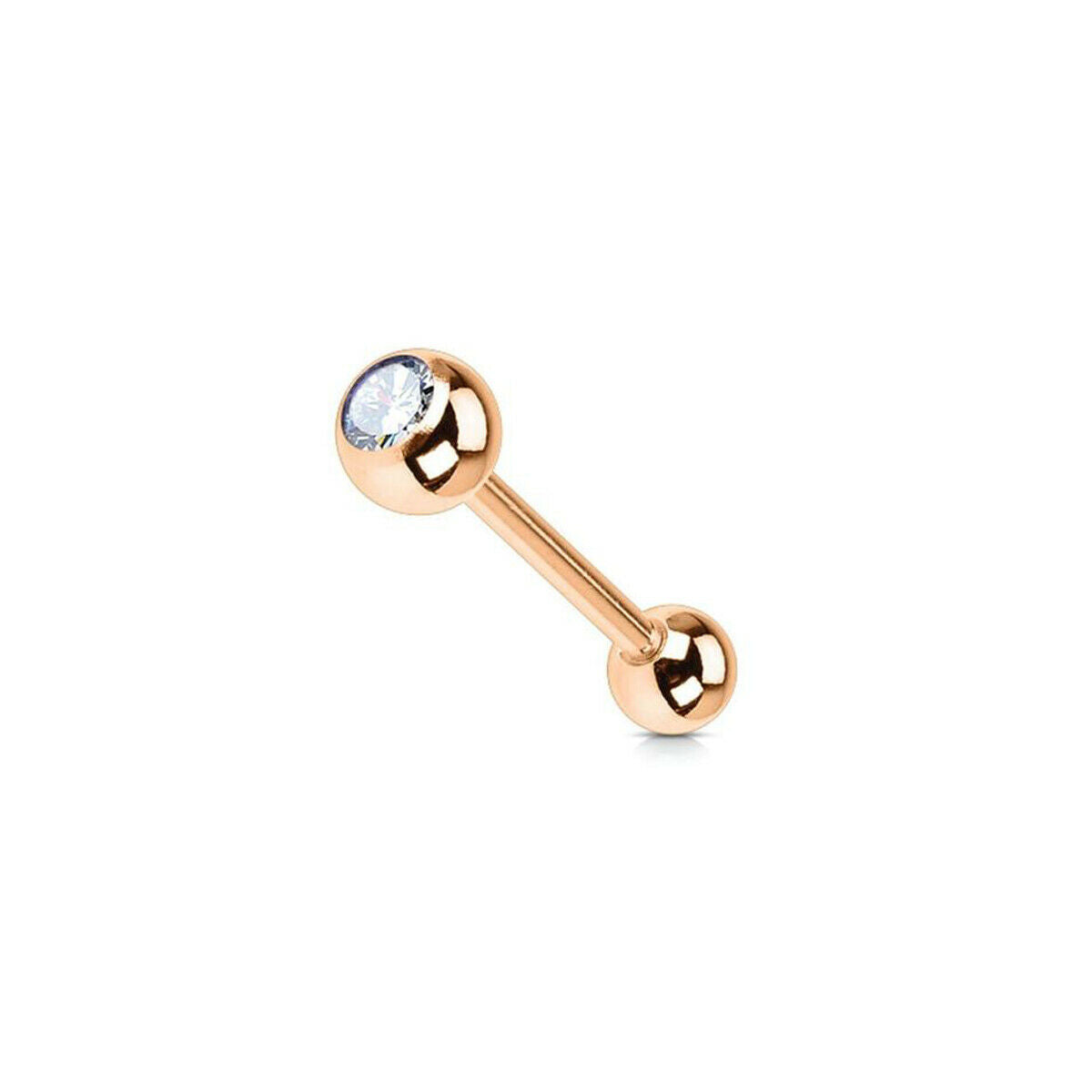 (14g ) Barbell Tongue Ring Anodized Rose Gold Titanium with Jewel