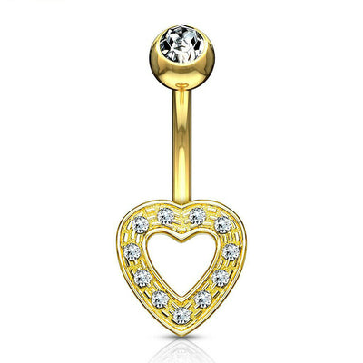 Navel Ring 14 Karat Solid Gold with Clear CZ Heart Charm 14ga