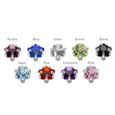 Dermal Piercing Tops - 9 or 18 Piece Prong Set Star Gem Internally Threaded 316L
