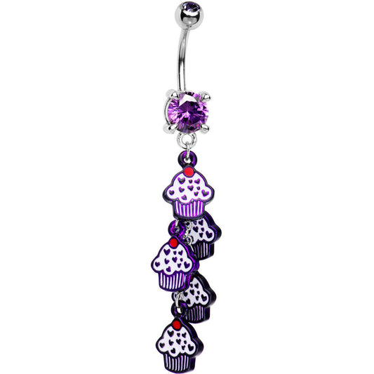 Belly Button Ring - Purple Cupcake Dangle 14ga 316L Surgical Steel