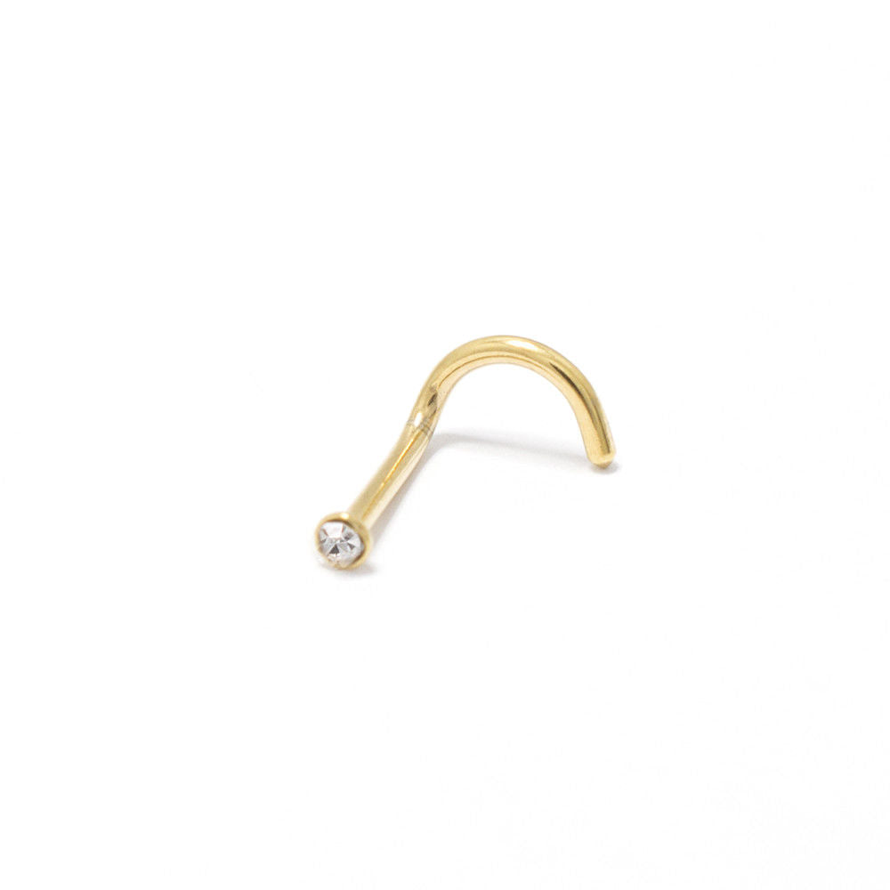 Nose Screw Ring 1pc Gold IP 316L Surgical Steel Stud CZ Gem Jewelry 20G 18G 6MM