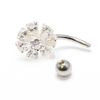 Clear Cz Gem Flower Belly Button Ring 14G