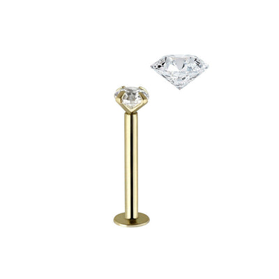 Labret Push in 14K Gold with 2.5mm CZ Jewel threadless can be use Nose Ear Lip and more