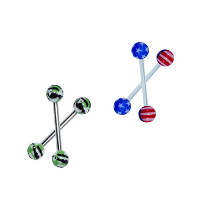 4 Tongue rings Straight Barbell Patriotic Design 14 GA
