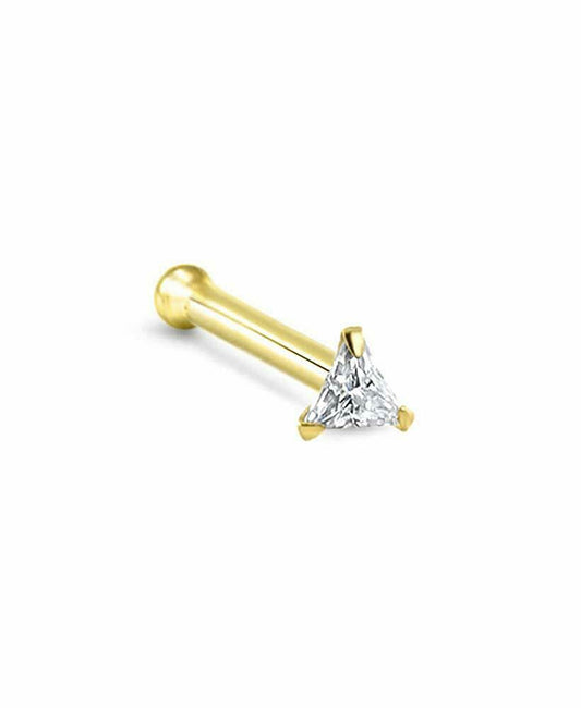 Nose Bone Ring 14kt Solid Gold with Prong Set Triangle Cubic Zirconia 20 Gauge