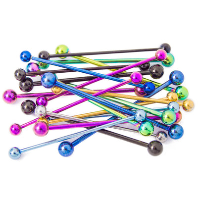 Industrial Piercing Barbell 16-Pack - 14ga Anodized Titanium Piercing Barbells