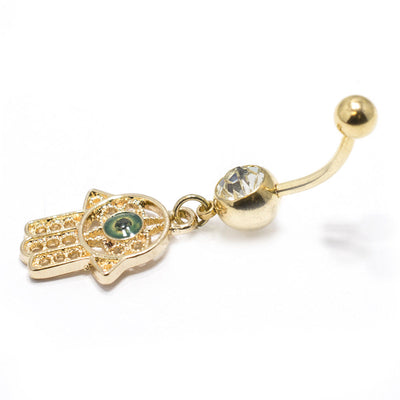 14ga Hamsa Dangle Belly Navel Ring - IP Coated Silver or Gold