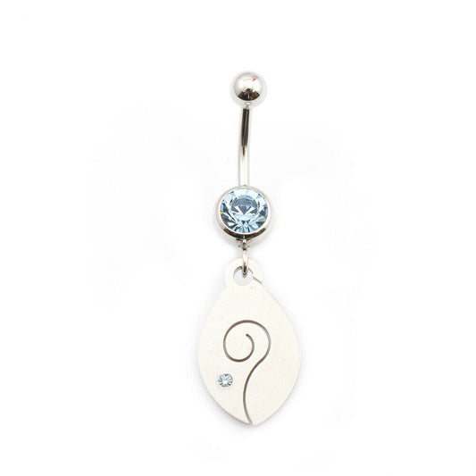Belly Button Ring with Spiral and Cubic Zirconia Stone 14g