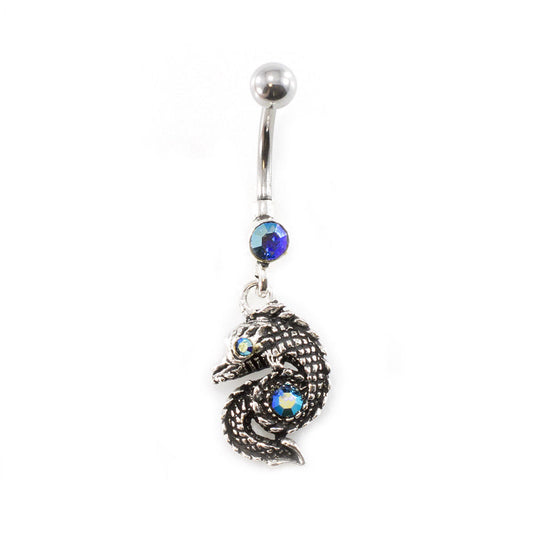Belly Button Ring with Eel Dangle and AB Cubic Zirconia Gems 14G