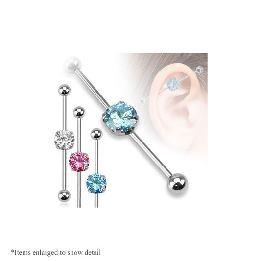 Industrial Piercing Barbell 14G with Round CZ Gems